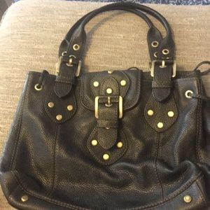 Black shoulder bag with gold hardware